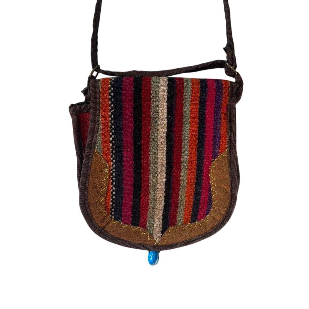 Handmade Boho Crossbody Bag Woven Kilim Shoulder Purse Ethnic Festival Tote - Picture 4 of 11